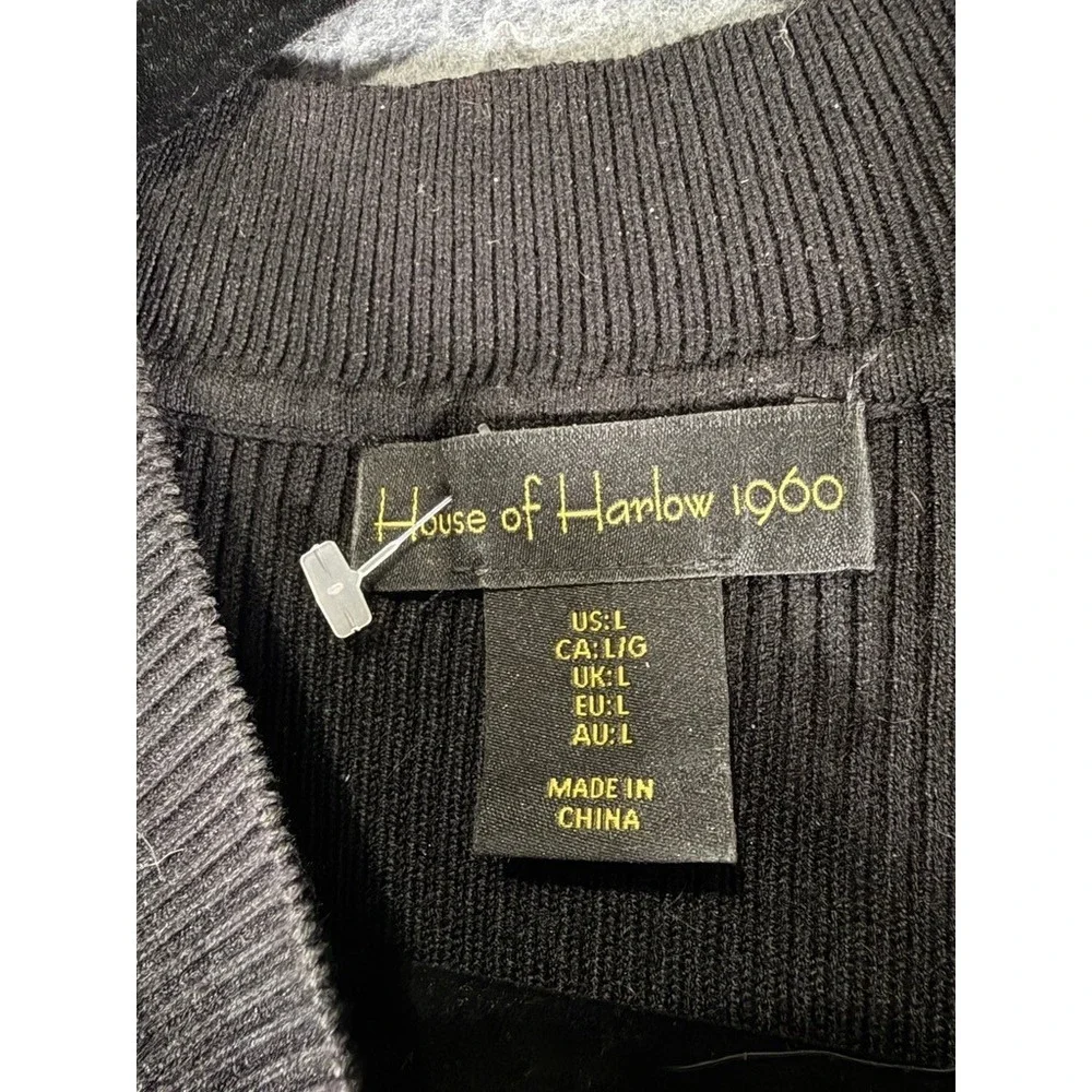 House of Harlow 1960 Black Ribbed Mock Neck Bodycon Midi Dress Womens‎ Large